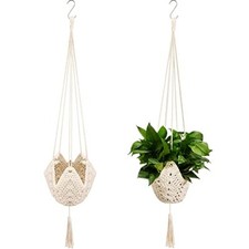 2 Packs Jute Crochet Long Plant Hanger for 3 Inch to 12 Inch Pots, Macrame