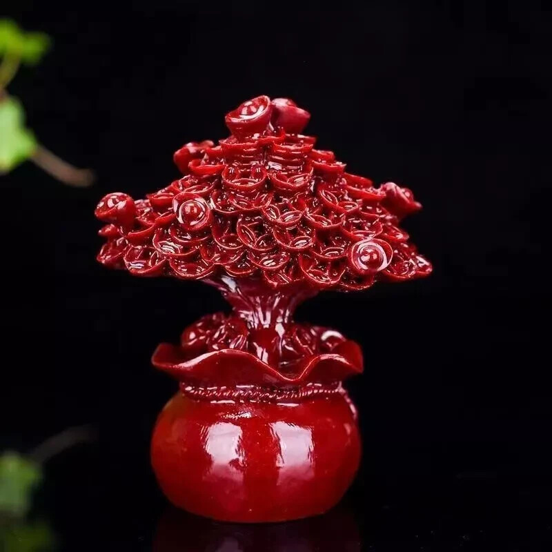 Top Natural cinnabar quartz Hand Carved Crystal tree Carving healing
