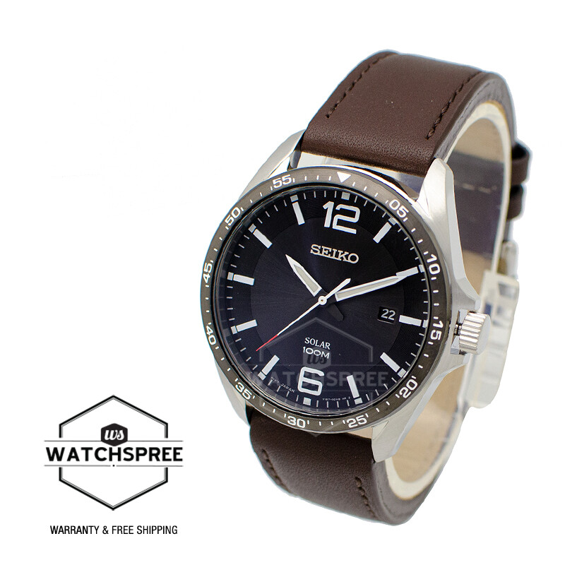 Seiko Solar Brown Leather Strap Watch SNE487P1 | eBay