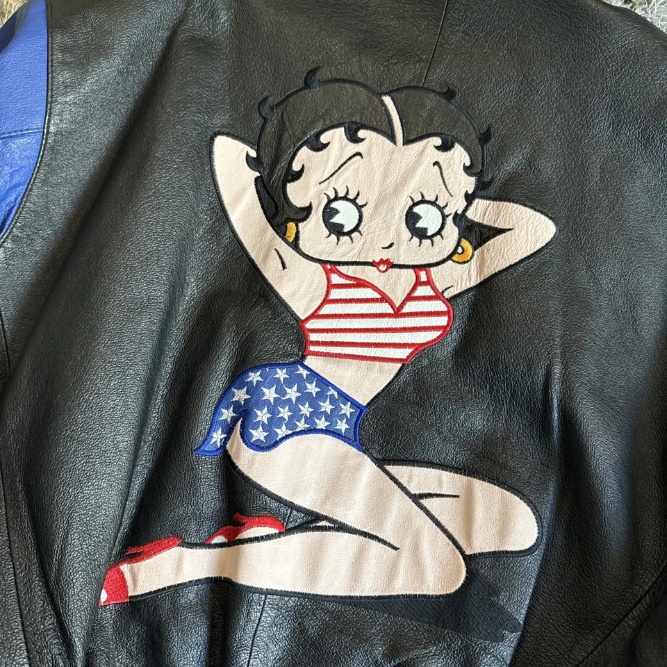 Vintage Women’s Size Medium M Betty Boop Leather Zip-Up Jacket Embroidered Y2K - Image 2 of 4