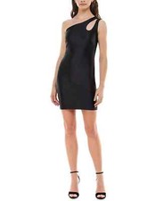 JR431 Speechless Black One-Shoulder Satin Body-Con Minidress Size XL