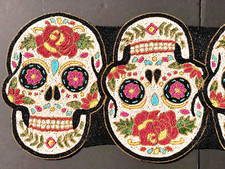 Max Home HALLOWEEN SUGAR SKULLS BEADED TABLE RUNNER. 14" X 39" DAY OF DEAD