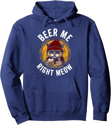 Beer Me Right Meow Funny Drunk Cat Beer Lover Theme Unisex Hooded Sweatshirt