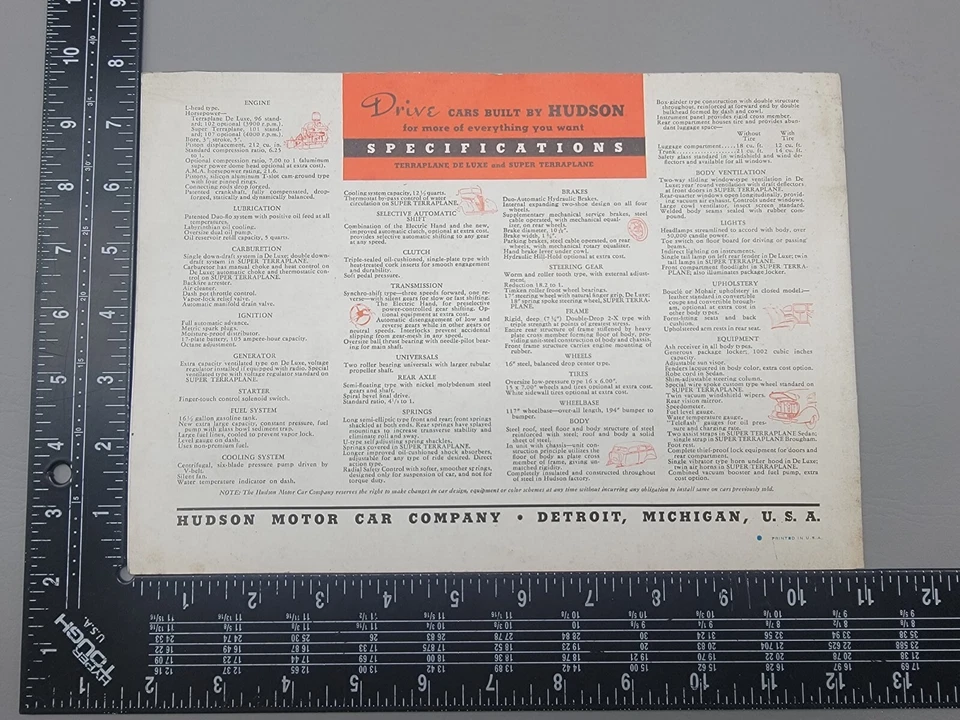 Hudson Terraplane 1937 línea completa grande color folleto catálogo Foto 3 de 4