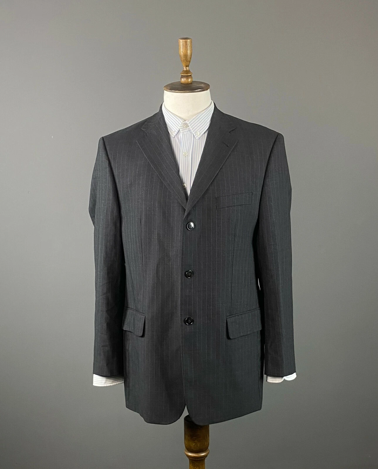 SAINT LAURENT (YSL) Cappotto sportivo blazer lana righe grigio uomo Yves Saint Laurent Pour Homme taglia 52