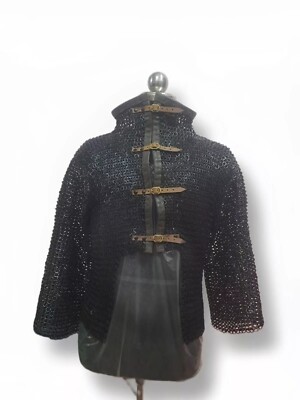 Chain mail Half Haubergeon, 9mm Flat Ring Dome Riveted With Solid Ring LEATHER