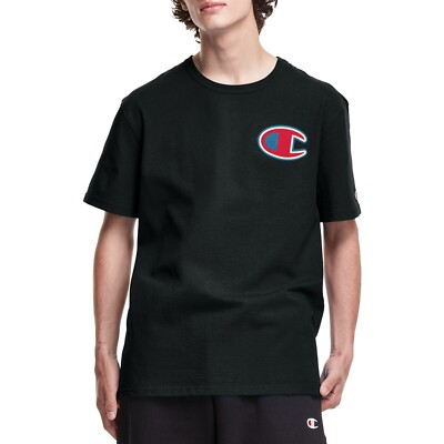 #ad Champion Men#x27;s Black Heritage Big C Short Sleeve T Shirt $29.99