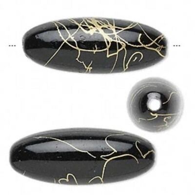 4 Black Gold Swirl 32mm Focal Round Oval Acrylic Beads