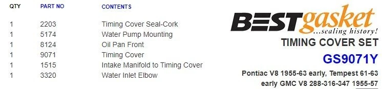 MEJOR Juego de juntas de cubierta de distribución Pontiac/GMC 287 316 326 347 370 389 421 1955-63* Foto 2 de 4
