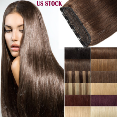 THICK One Piece Clip In 100% Real Remy Human Hair Extensions 3/4Full Head US B82