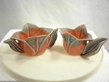 VINTAGE CREAM AND SUGAR TULIP PINK FLORAL LEAF HANDLES CALIFORNIA POTTERY ?