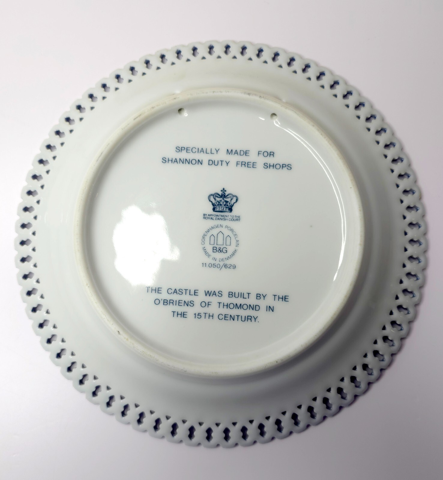 Vintage Bunratty Castle, Ireland Souvenir Plate B&G Porcelain Reticulated