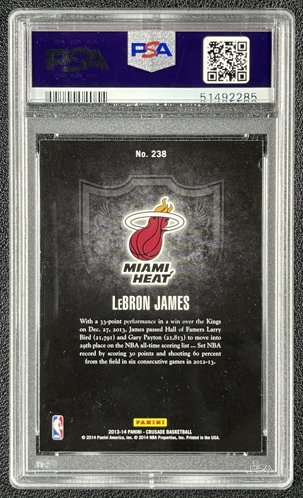 LEBRON JAMES PSA 10 2013-14 PANINI CRUSADE #238 BLUE HEAT 2285 view 2