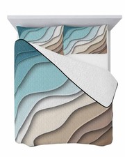 Quilt Sets King Size Teal Blue Modern Geometric Comforter Set Lightweight Sof...