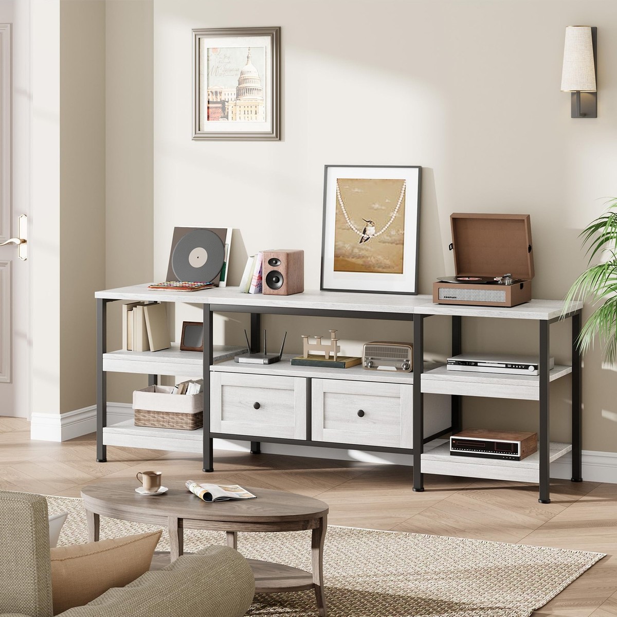 Industrial TV Stand with 2 Drawers, 79