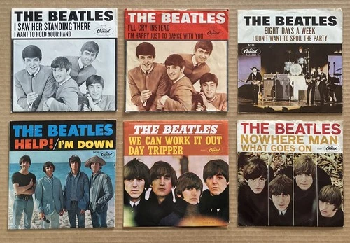THE BEATLES 45s Vinyl Singles + Picture Sleeves ~ 6-pack Lot of 6 ~ NICE!