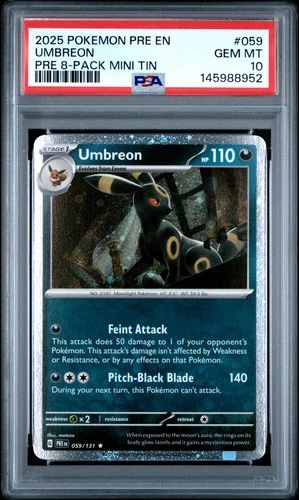 2025 POKEMON PRISMATIC EVOLUTIONS 8-PACK MINI TIN #059 UMBREON PSA 10
