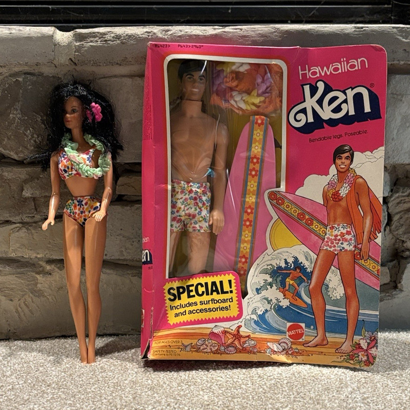 Mattel Hawaiian Barbie Doll 12” 7470 (OTB) & Ken Doll 12" No. 2960 (NIB)