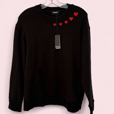 Monrow SuperSoft Sweatshirt Red Heart Embroidery LNWT