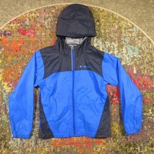 Columbia Windbreaker Jacket Hooded Kids Youth S Blue Light Reflective Unlined