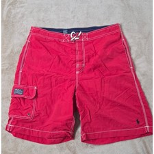 Vintage Polo Ralph Lauren Swim Trunks cargo Shorts size M Red mesh Lined