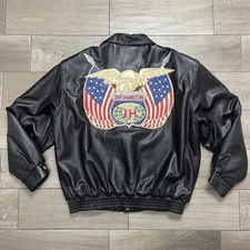 VTG Jeff Hamilton Leather Bomber Jacket 2XL XXL Signed Autographed Eagle JH Logo