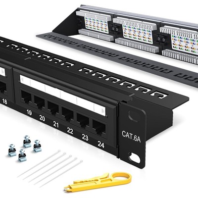 24 Port Patch Panel CAT6A Rack Mount 19inch Ethernet Patch Panel Punch Down f...