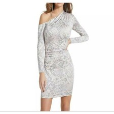 Guess SMALL Marian Gray Snake Print Asymmetrical Party Dress BODYCON NEW