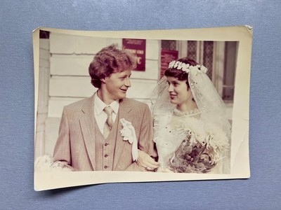 1980s Young Guy Bride Groom Newlyweds Wedding Vintage photo
