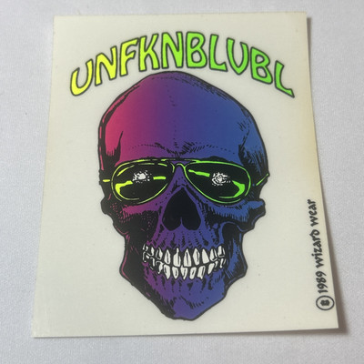 RARE Vintage '89 Wizard Wear Scull Skeleton Neon Blacklight Sticker