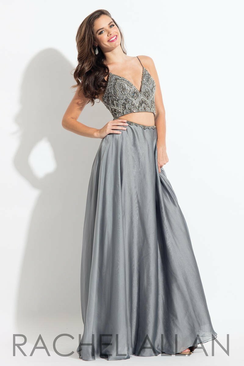 gunmetal gray prom dresses Gunmetal Embellished V Neck Formal Dress 37206