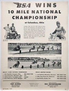 1959 BSA Motorcycle Wins 10 Mile Championship Race Columbus OH Vtg Print Ad