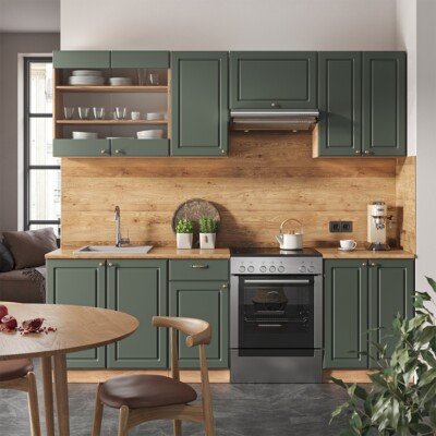 Cuisine Fame-line, Chêne Vert Et Or/chêne Doré, 140cm , Pt Marbre