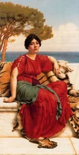 Art Oil painting john william godward by the blue ionian sea beauty seated