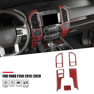 CheroCar Carbon Fiber Center Console Air Vent Trim Cover For Ford F150 2015-2020 (5Pcs)