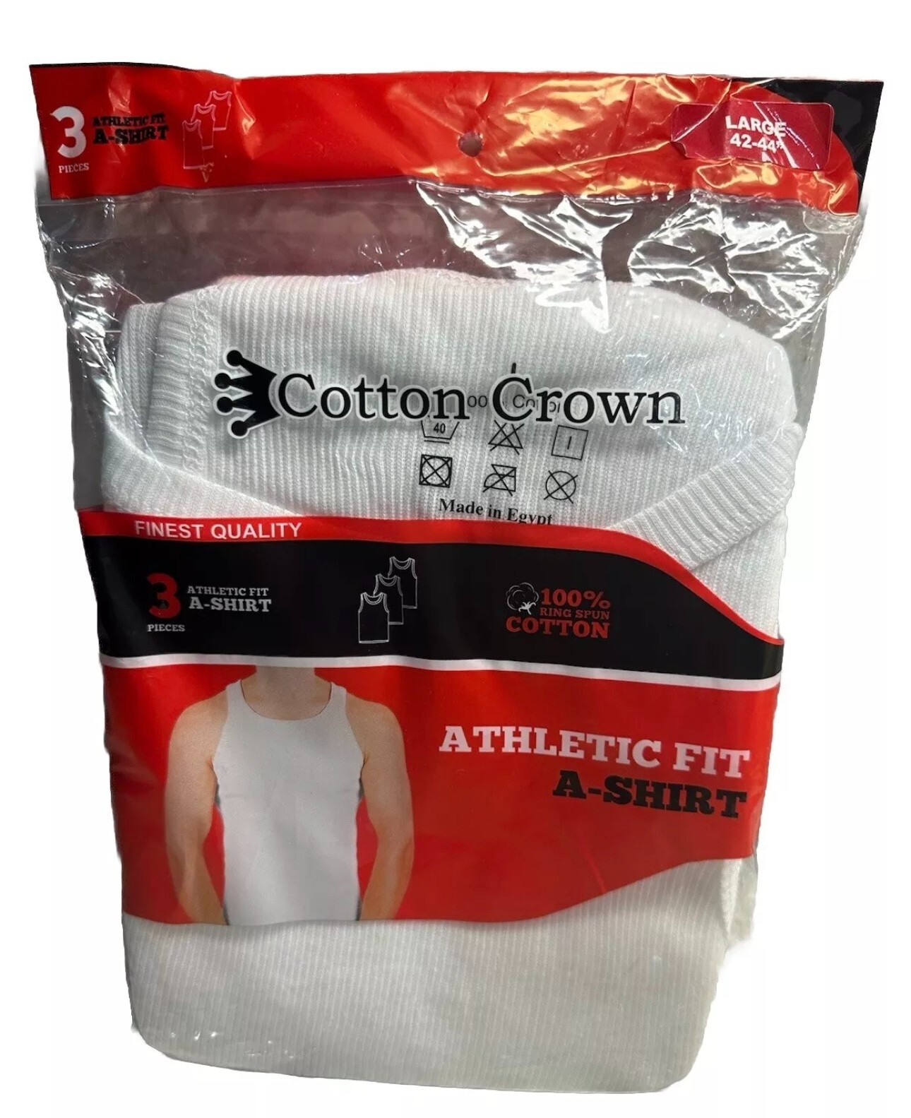 Men’s 3ct Athletic Fit A-Shirt  White Crown 100% Cotton