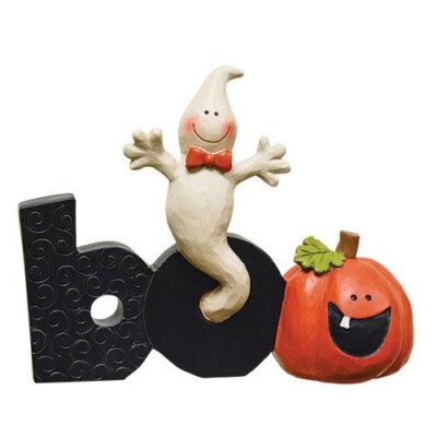 Halloween Ghost BOO Resin Figurine  5''w x 4''H Jack-O-Lantern Fall Decor
