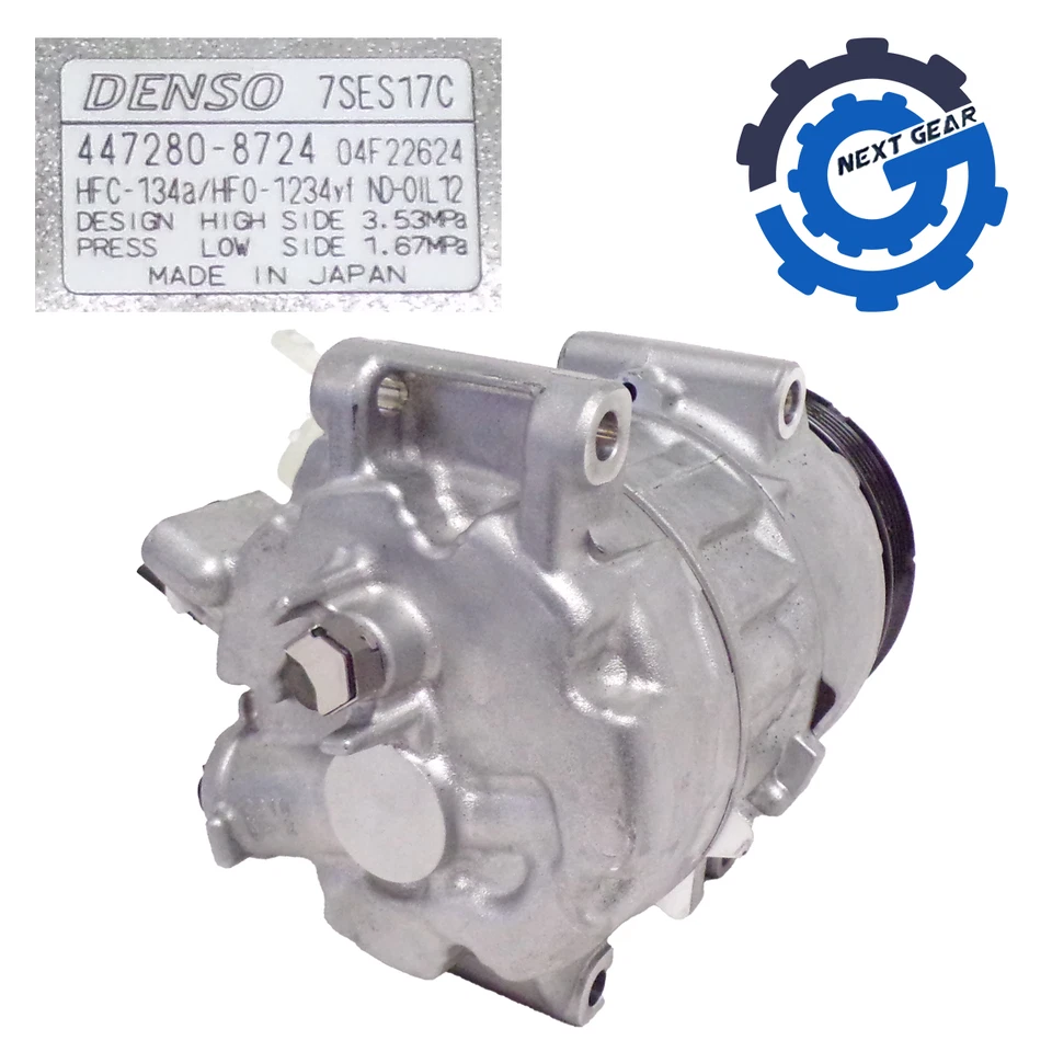 Compresor de aire acondicionado Denso con embrague Toyota Camry RAV4 2013-23 447280-8724 7SES17C Foto 4 de 4