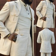 Vintage Beige Men's Safari Jacket Retro Dinner Party Wear Men Hunting Coats