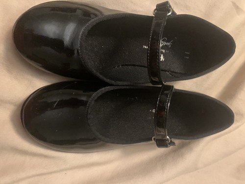 ✨ ABT Spotlights Girls Size 11 Black Patent Dance Tap Shoes, Mary Jane, Strap✨
