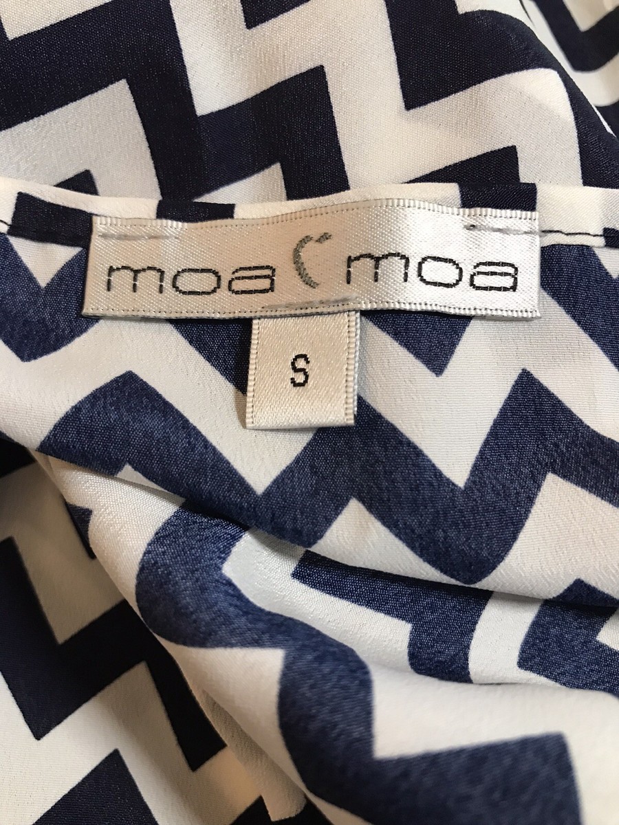 MOA MOA, Sz Small, Polyester, Navy and White, Chevron Print Top w