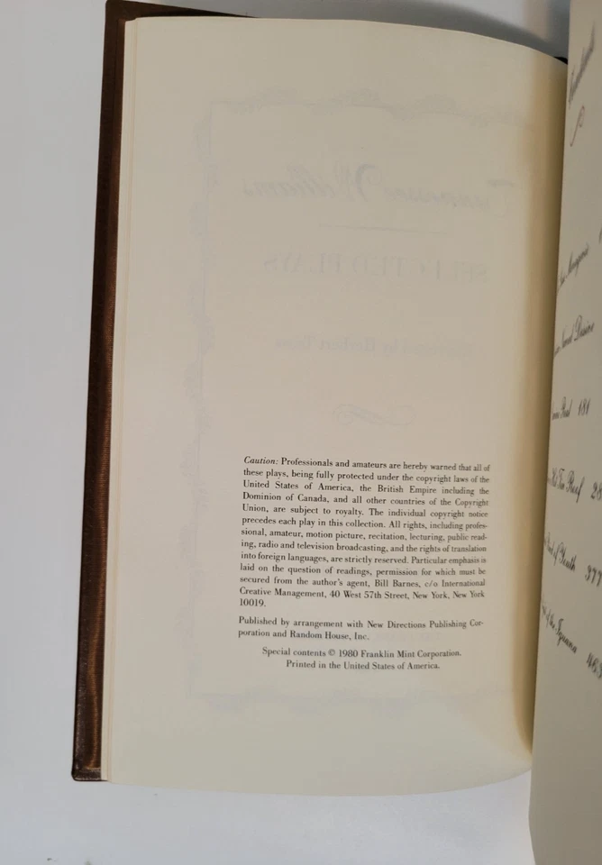 Signed Tennessee Williams Selected Plays | Leather Limited Edition 1980 - Image 4 of 4