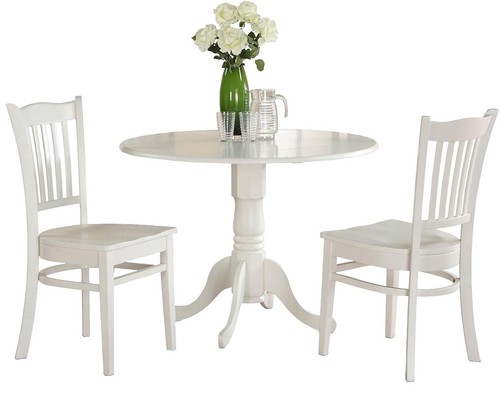 Small Dining Room Set East West Furniture 3-Piece Dining Set - With 2 Wood Chairs Round Pedestal Table