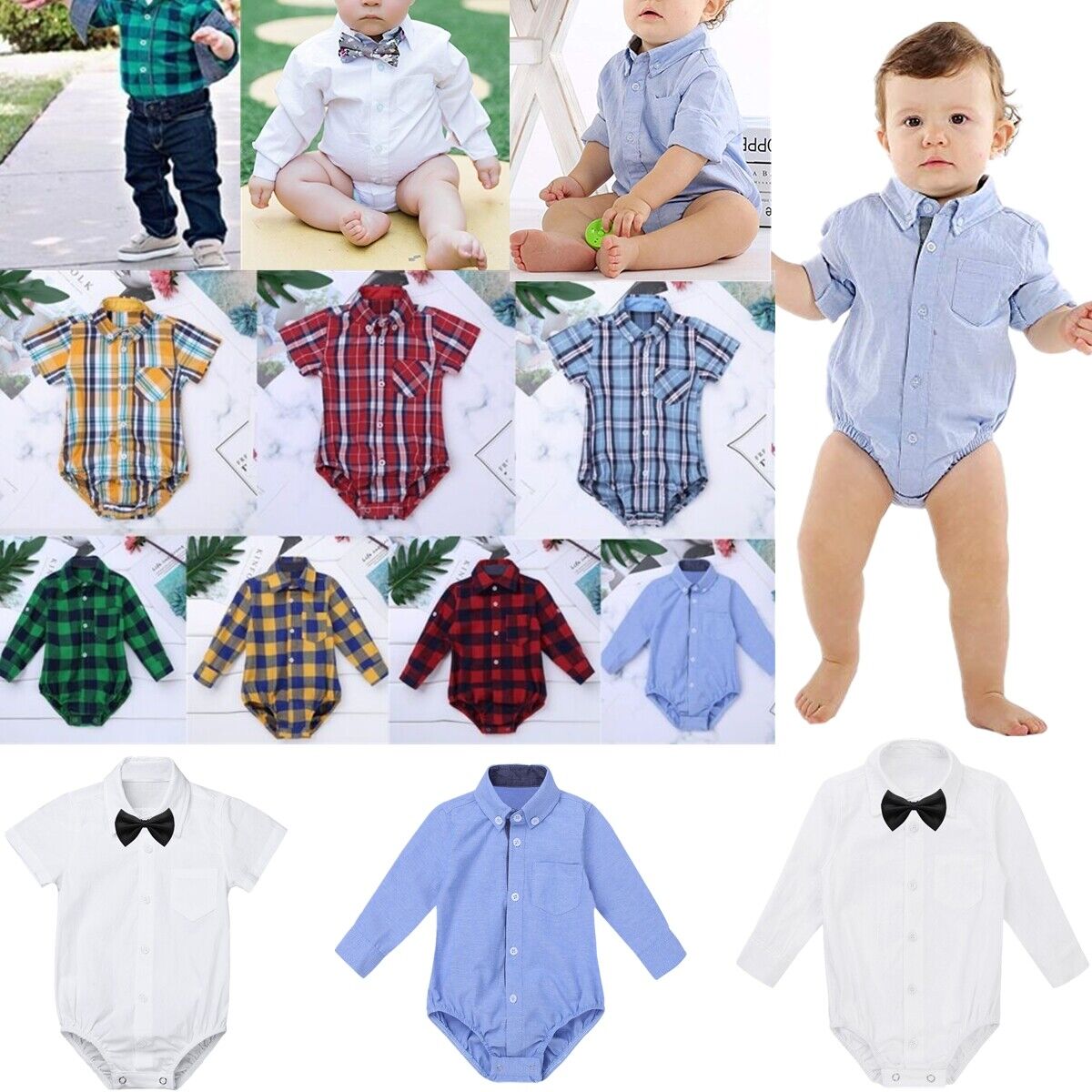 Infant Baby Boys Gentleman Clothes Party Formal Dress Shirt Tops Romper Outfits