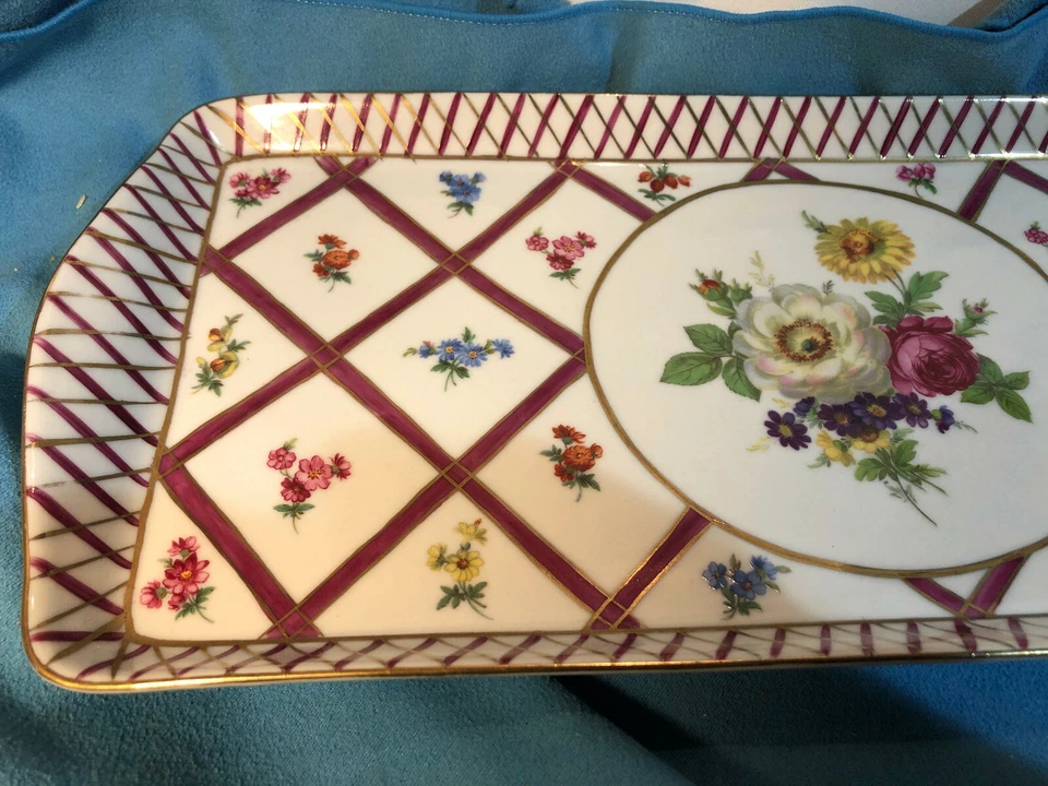 Porcelain - Peint a la main - Paris Royal - Cake Plate Tray - Gold edges - Image 2 of 4