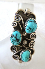 NWT Navajo Kenneth Jones Kingman Turquoise Trio Ring 925 Sterling Silver  Sz 7