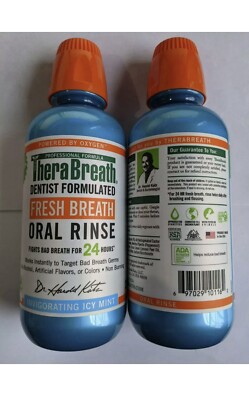 TheraBreath Dentist Recommended Fresh Breath Oral Rinse Icy Mint   16 oz X2