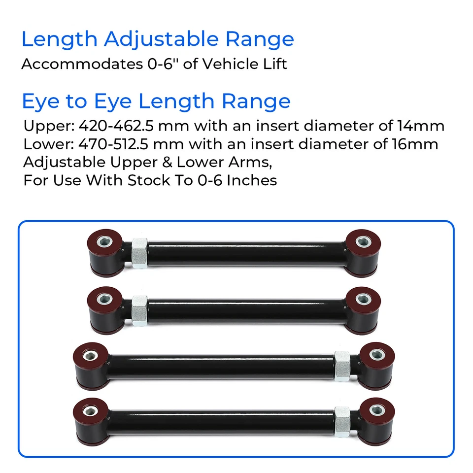 Brazos de control inferiores superiores delanteros ajustables mejorados 0-6" para Dodge Ram 94-09 4x4 Foto 4 de 4