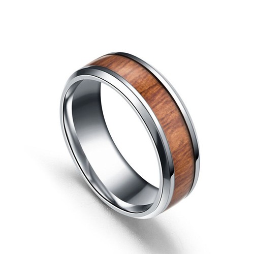 Wooden Inlay Ring for Men Women Stainless Steel Rings Wide Band Rings Size 6-13 - Picture 7 of 13