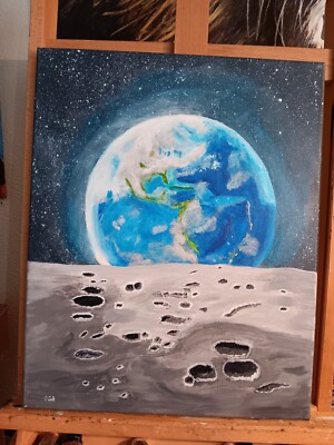 From the moon, to the earth and beyond. Original oil painting. 16''x20''.
